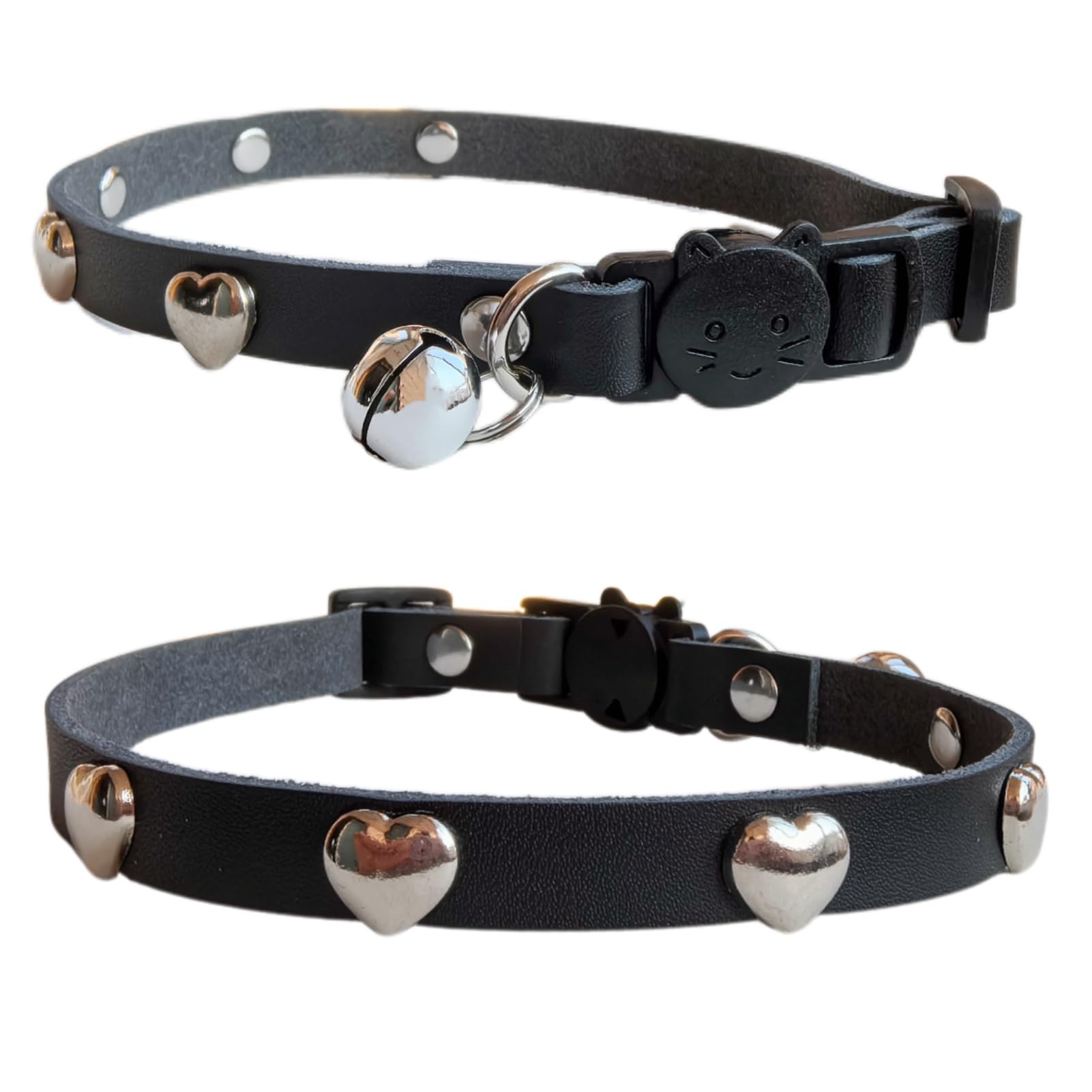 Collier pour chat réglable noir en cuir avec clous punk pour chaton et lapin