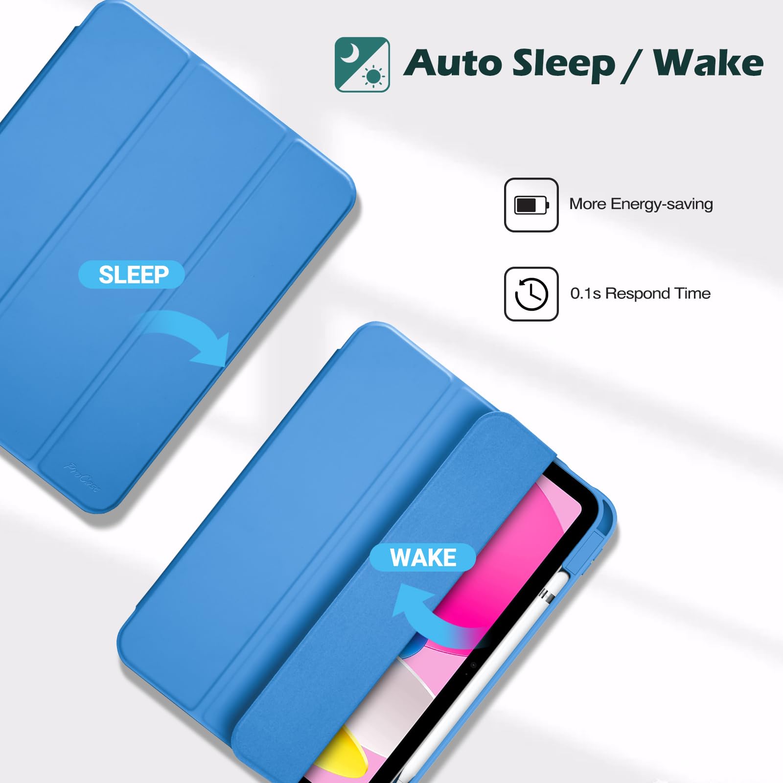 ProCase Cover iPad 11 Generazione A16 11 Pollici 2025/iPad 10 Generazione 10,9 Pollici 2022,Custodia con Portapenna Auto Sonno/Veglia -Blu