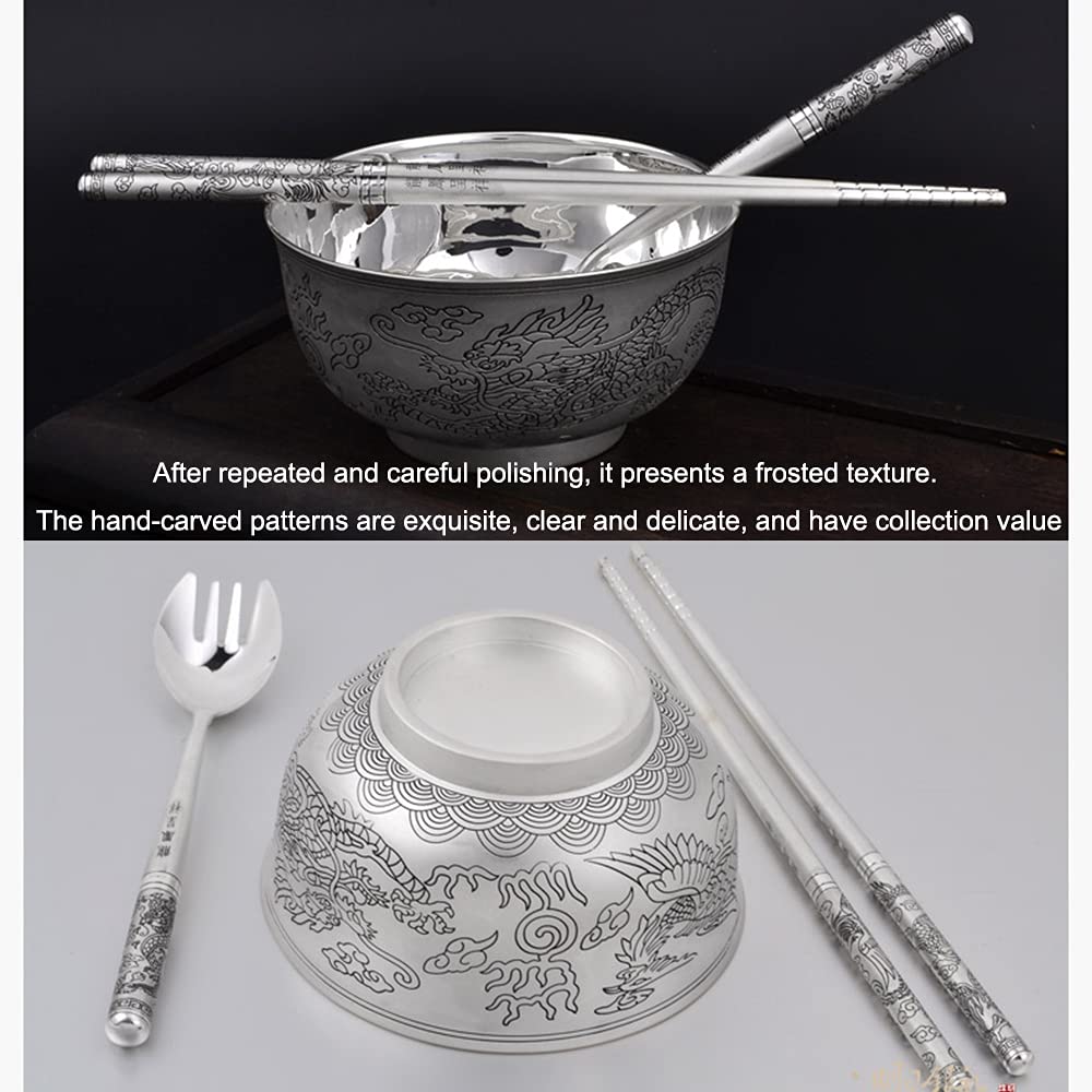 Bol à Grains en Argent Sterling, Bol à Dessert à la Salade, Bol à Riz à Nouilles, Bol à Soupe, Bol en Argent sculpté à la Main, 350 ML,Three Piece Set