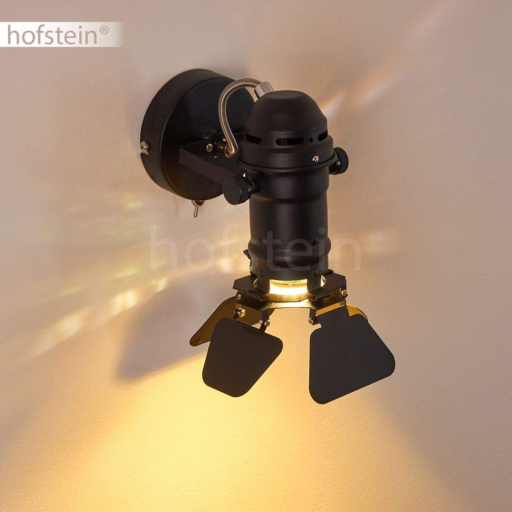 HOFSTEIN Applique Lichinga en métal noir, lampe style projecteur vintage avec clapets modulables, créant un effet lumineux au mur, pour 1 ampoule GU10, ampoule(s) non incluse(s)