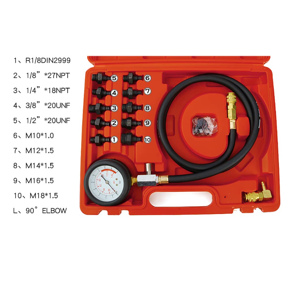 LeTkingok 13Pcs Oil Pressure Tester- Engine Oil Pressure Gauge Set Auto Repair Cylinder Pressure Gauge Oil Detection Tools 0-140PSI