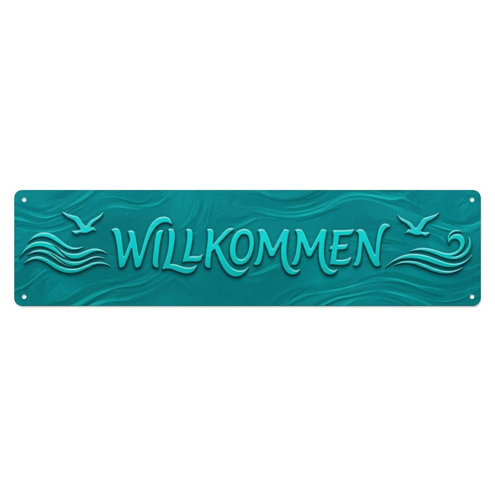 Teal Turquoise Ocean Breeze Welcome Metal Tin Skinny Sign Plaque Wall Decor for Cafe, Club Bar, Office, Home Garden Metal Poster 4x16Inch