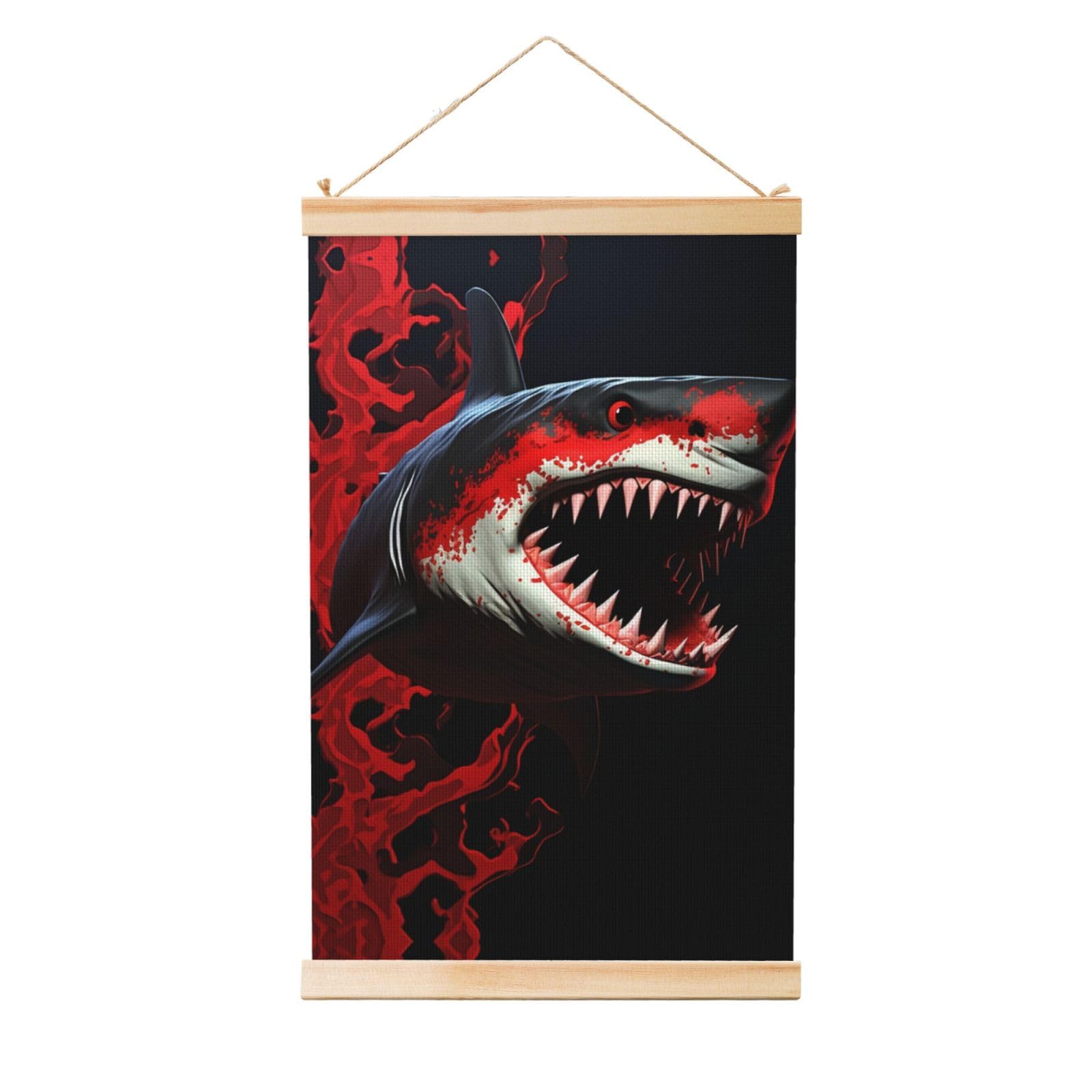 red-black shark Posters Wooden Shaft Hanging Poster Canvas Prints Scroll Wall Art Painting Vintage Wall Banner Modern Artwork Decor for Home Decor Ready to Hang 20"x30"