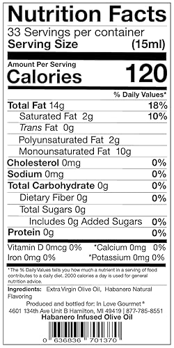 Miniatura 2 de In Love Gourmet Aceite de oliva con infusión de sabor natural Habanero de 16.9 onzas, aceite de habanero picante, condimenta tu pescado, pollo,