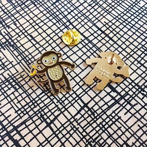 Monkey Enamel Pin – Cute Monkey with Banana– Cheerful, Colorful Lapel Pin for Jacket, Bag, Backpack, Hat – Gift for Animal Lover, Student, Friend for Birthday, Christmas, Stocking Stuffer – Zoo Animal – Funky Monkey – USA Small Business3