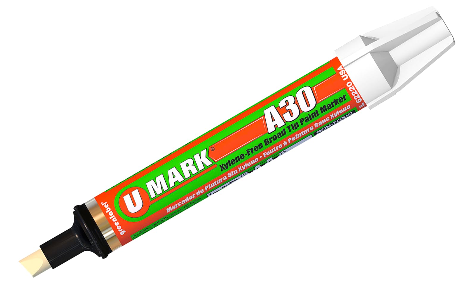 U-Mark 10305 A30 Megamark Broad Tip Paint Marker, 0.75" Diameter, 5.45" Length, White (Pack of 6)