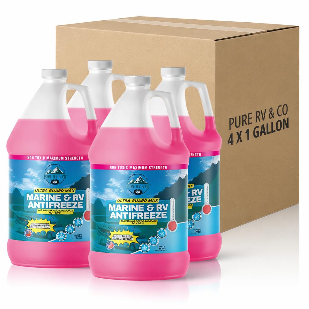 Antifreeze for Winterizing - Non-Toxic Ultra Guard Max Antifreeze -50°F - Potable Water Safe Glycerin Formula - Camper, Boat &amp; Pool Anti Freeze Winterizing Fluid (4 x 1 Gallon) Set