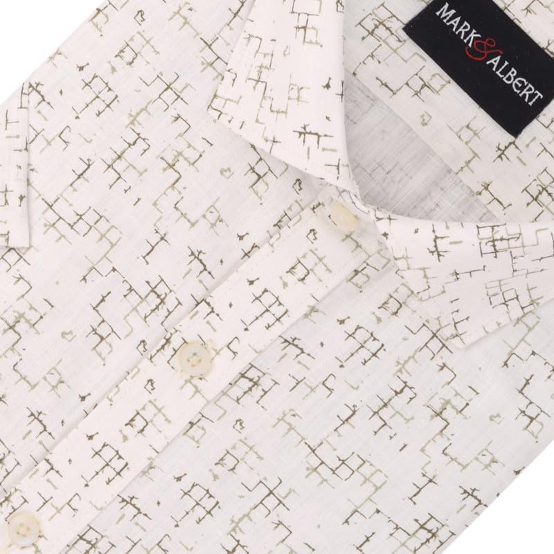 Image of Mark & Albert Men's Half Sleeve Cotton Linen Shirt Blue