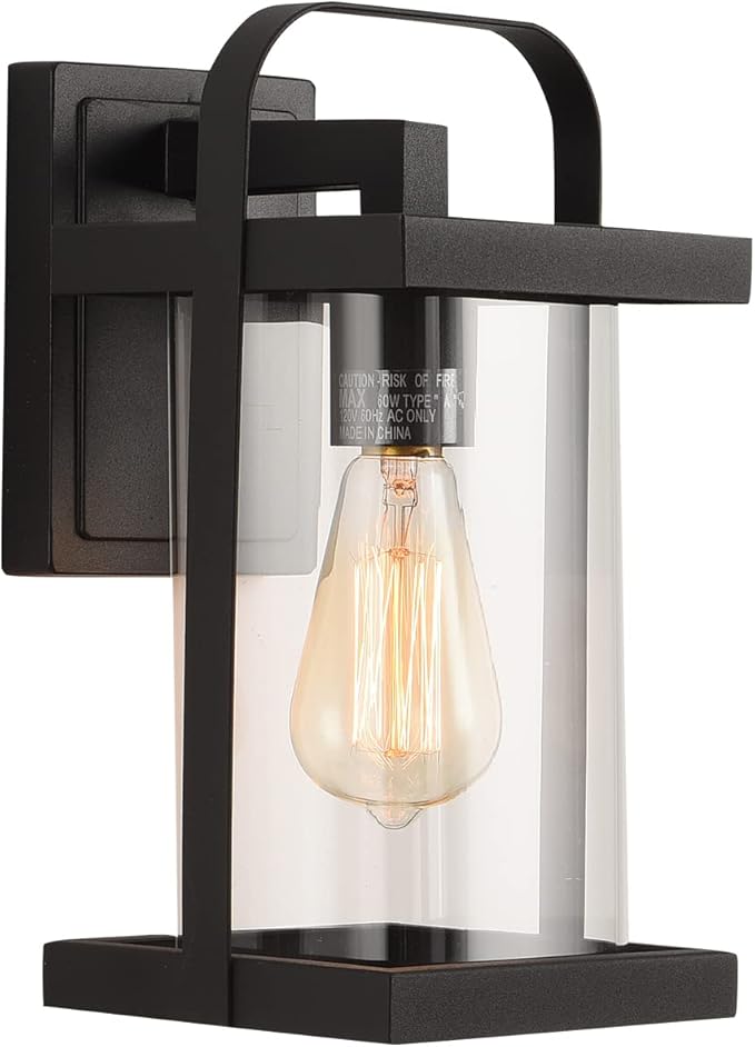 Smeike Outdoor Wall Sconce, 1Light Black Porch Light Fixtures, Anti
