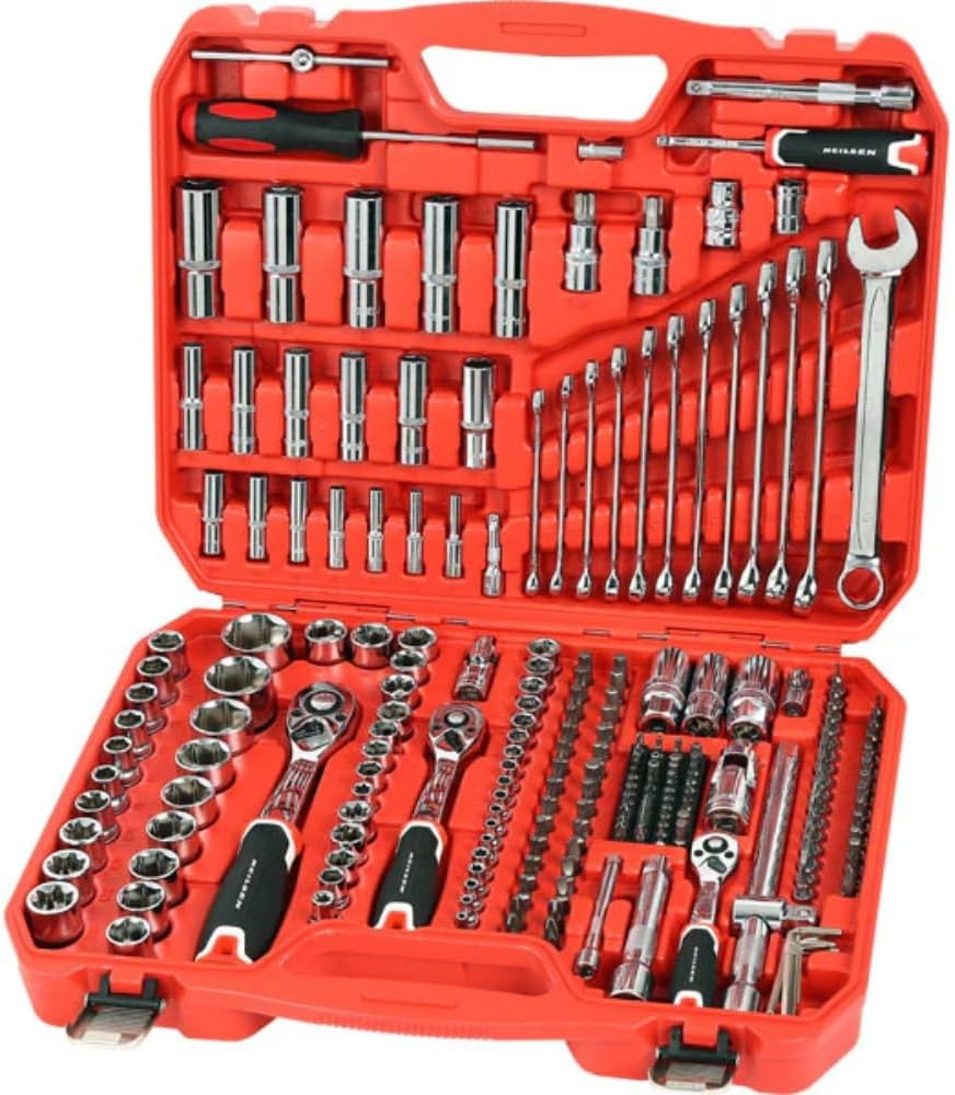 CT3748 219pc 1/4in 3/8in 1/2in Drive Socket Set with Deep Sockets E-Type Sockets Spark Plug Sockets Extension Bars 72T Ratchets Hex Key Wrench Set and Combination Wrench Set