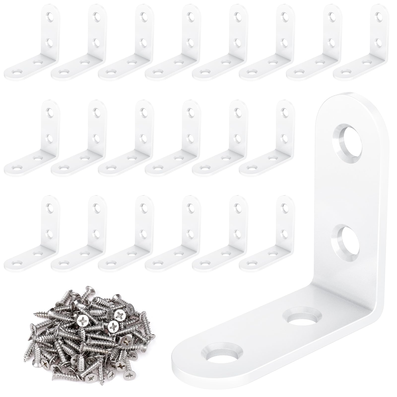 20 Connettori Angolari In Acciaio Inox 40x40 Mm - Staffe A L 90° Con Viti, Per Mobili, Librerie, Tavoli Fai Da Te