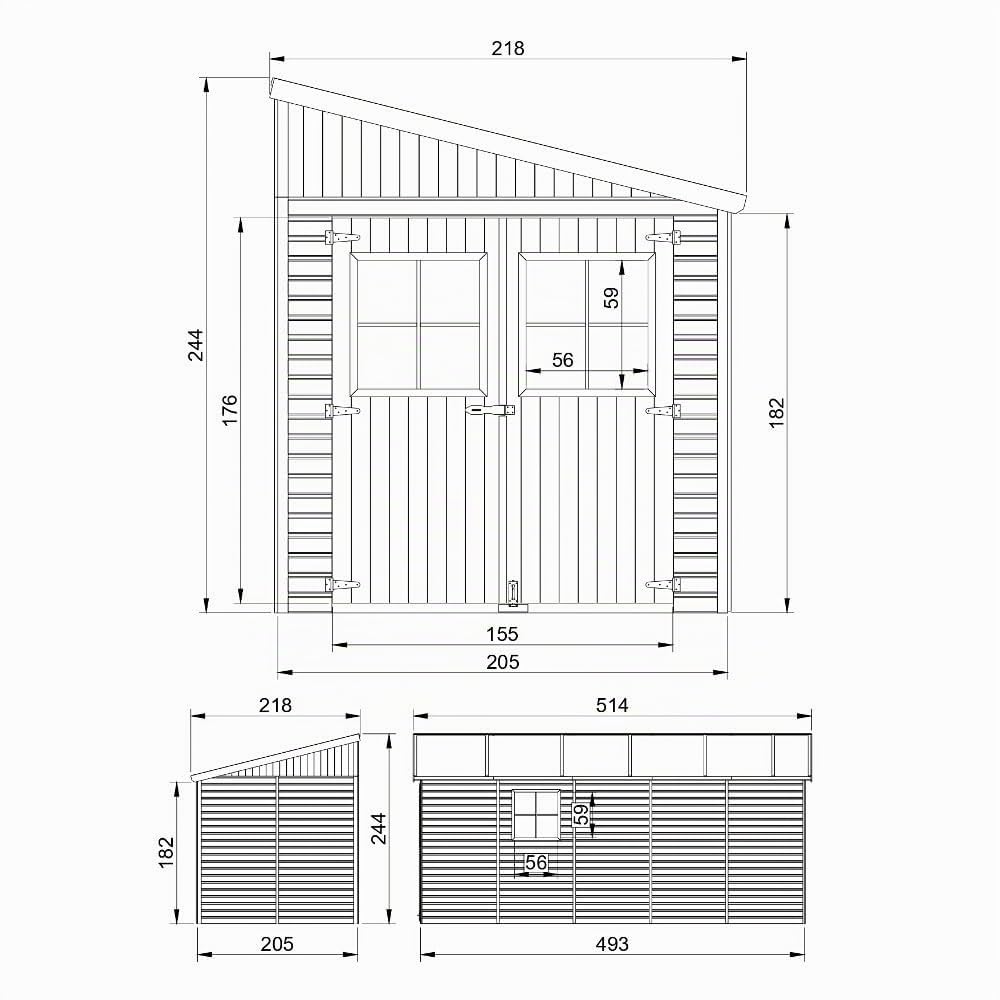Cobertizo de Madera para jardín con Pared Lateral – H244x218x514 cm/10.1m2 Cobertizo de Madera Natural - Taller de Jardín - Bicicleta, Almacenamiento de Herramientas TIMBELA M341A