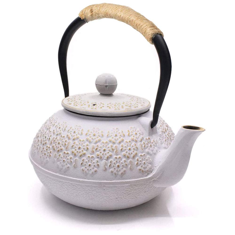 Tetera de hierro fundido japonesa tetsubina con colador de té, 800 ml, color blanco