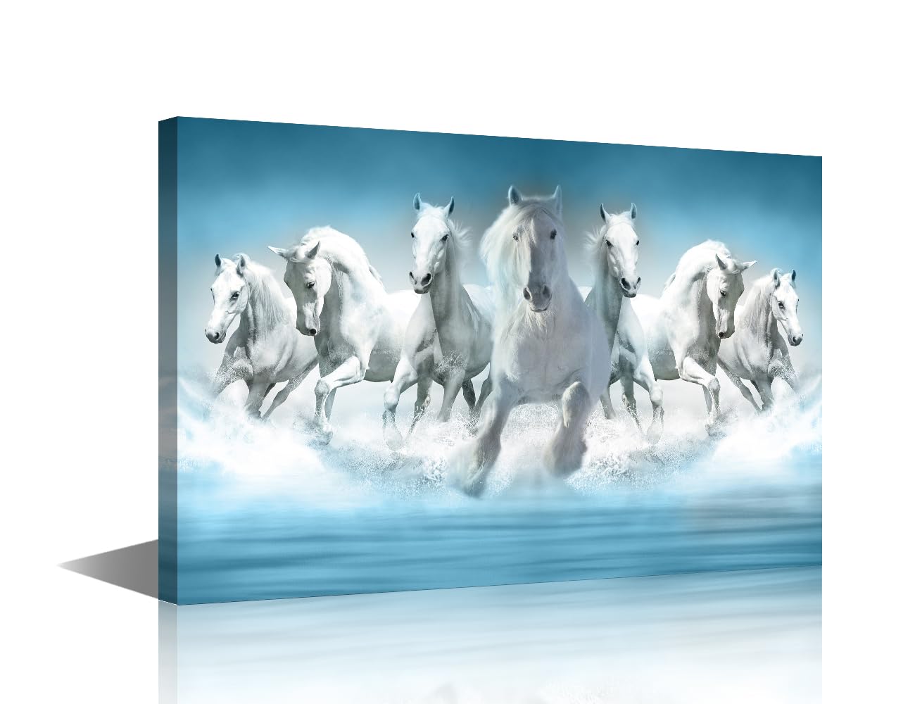 TISHIRON White Horse Canvas Wall Art Painting Modern Farmhouse Decor, Gallery Wrapped Framed Equestrian Art Print Ready to Hang 18x12 Inches for Living Room Bedroom Wall Decor