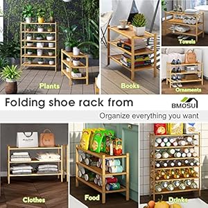 Bmosu 3 tier bamboo shoe rack premium stackable shoe shelf storage organizer for hallway closet living room entryway organizernatural  urban country home decor