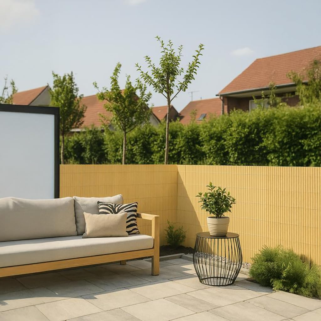 PEGANE Lot de 2 Canisses Brise Vue en PVC Tube Plat,Clôture Protection pour Jardin terasse Balcon Coloris Naturel Bambou - Hauteur 100 x Longueur 300 cm 1700g/m2