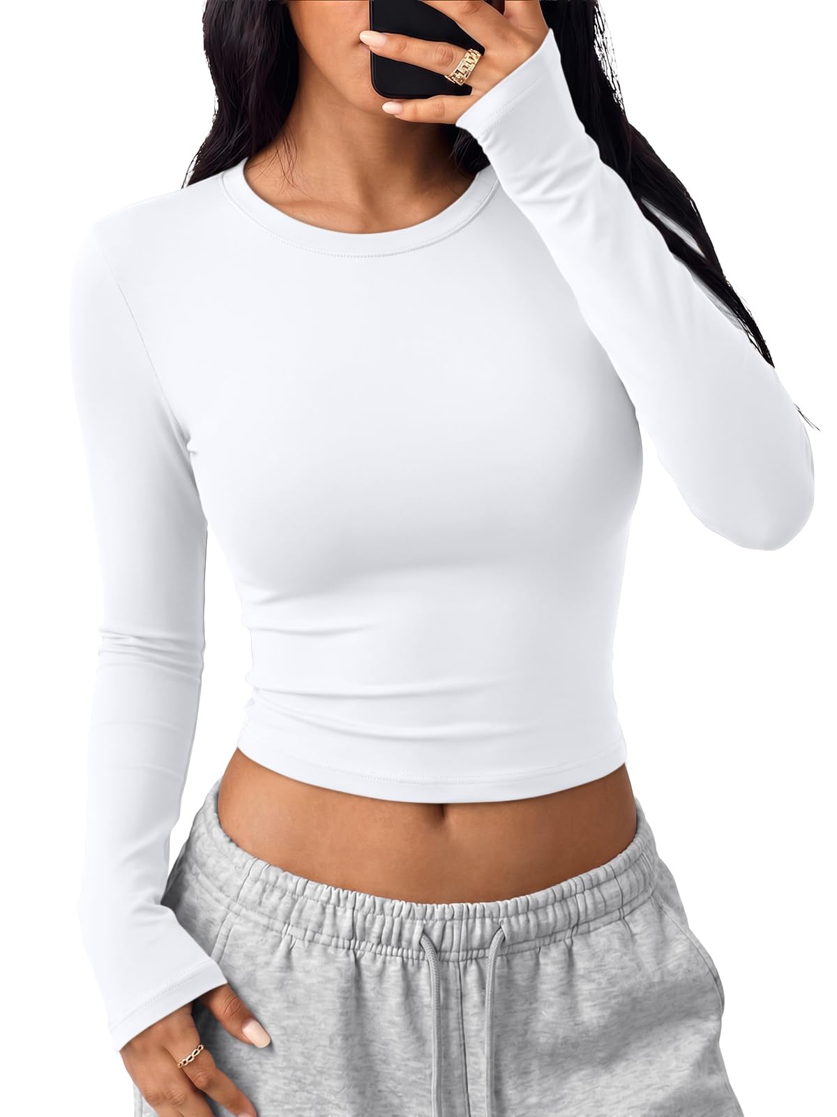 Trendy Queen Womens Long Sleeve Crop Tops Y2K Basic Shirts | Buttery-Soft, High-Stretch,…