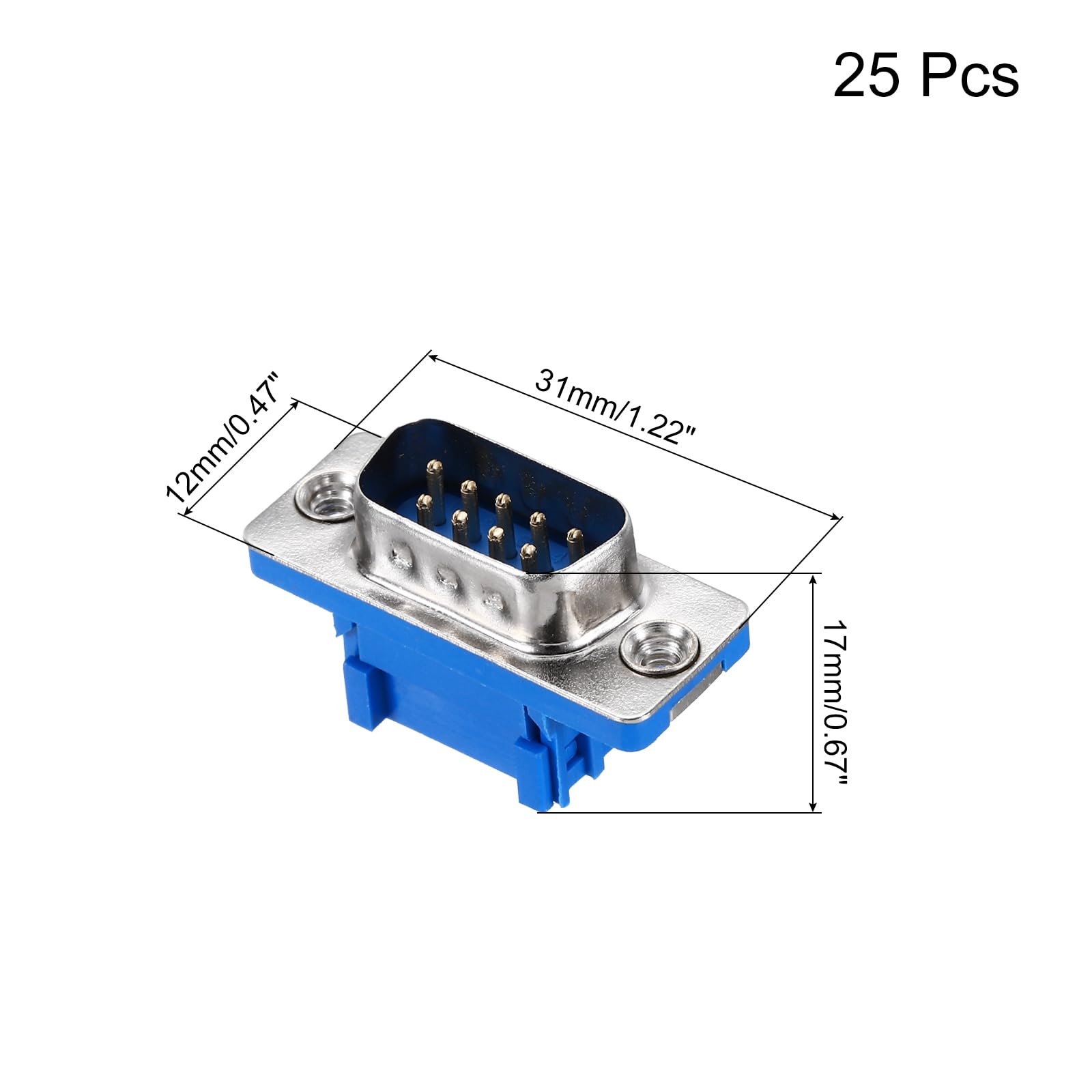 MECCANIXITY D-sub Connector DB9 IDC Crimp Connector Male Socket 9-pin 2-Row Male Serial Port Terminal Breakout for Mechanical Equipment CNC Computers Pack of 25