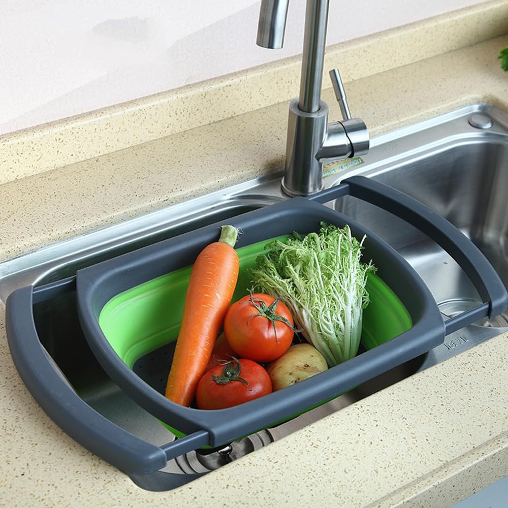 Colador plegable, colador sobre el fregadero, colador para verduras/frutas, colador plegable para frutas y pastas, colador plegable para cocina, 6 cuartos de galón, sin BPA 3