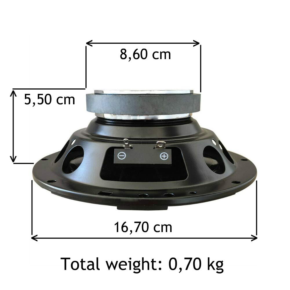 2 altoparlanti compatibile con PHONOCAR SELECTION 02085 woofer 16,50 cm 165 mm 6,5" diametro 70 watt rms 180 watt max 4 ohm 91 db spl auto, a coppia