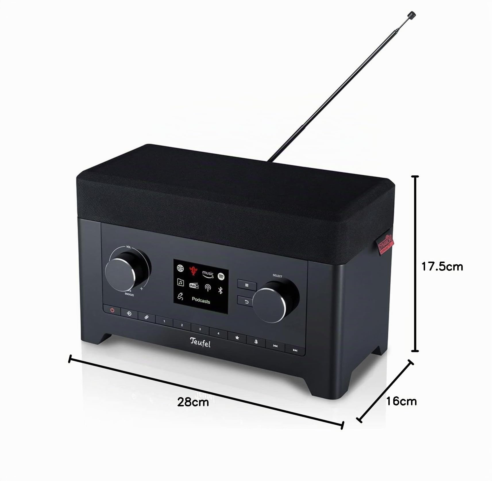 Teufel Radio 3SIXTY - Altavoz Bluetooth con Radio Digital Premium Internet Dab+, Sonido de 360 Grados, función de Banco de energía, subwoofer, función de Despertador - Negro