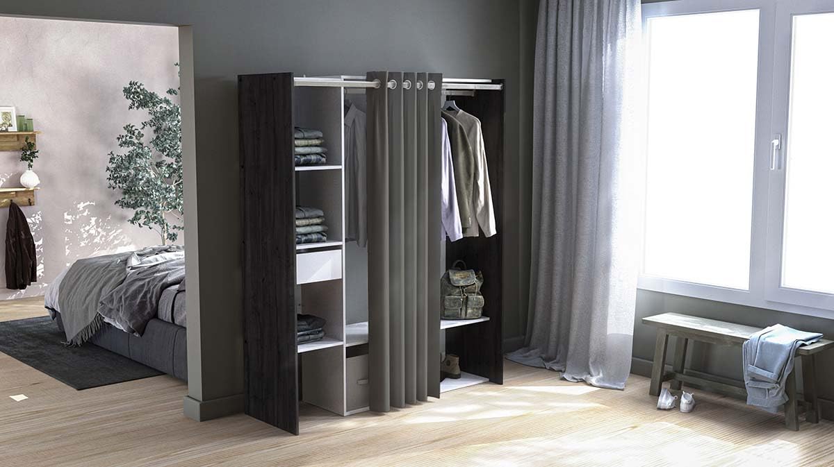Kit dressing extensible MONTANA - Décor chene Waterford - 1 Tiroir - L 115/150 x P 50,1 x H 187 cm - Fabrication France - DEMEY
