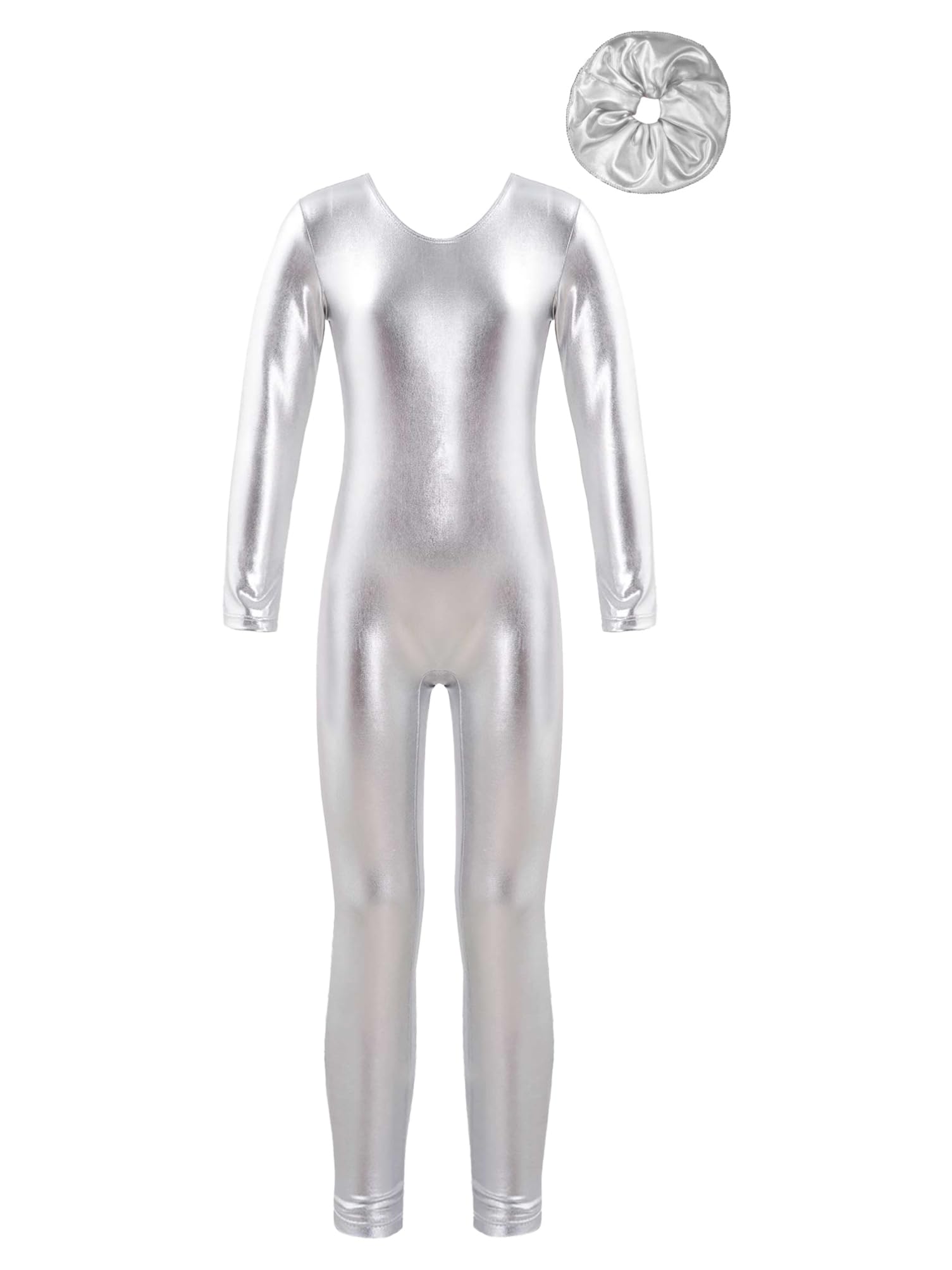 Aislor Maillot Danza Manga Larga Cremallera Leotardo Ballet Body Elástico Metálico Brillante