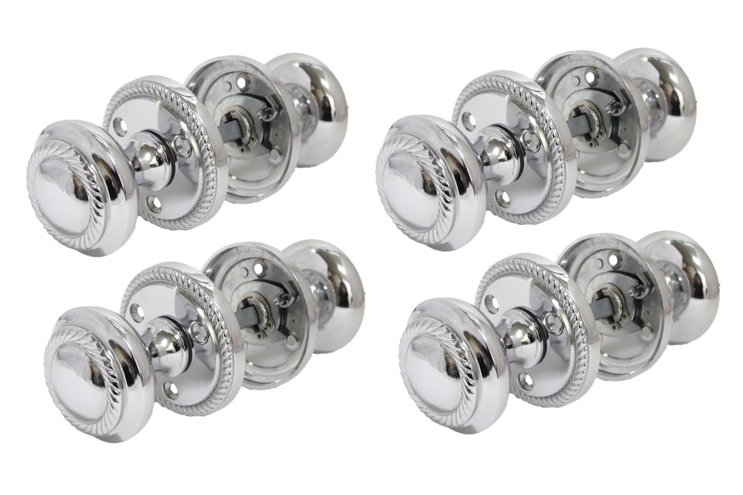 Epsom Door Handle Silver Georgian Style Polished Chrome Round Door Knob Sets – Sprung Internal & External Mortice Knobs – Polished Chrome Finish – 4 Pairs (No Latches)