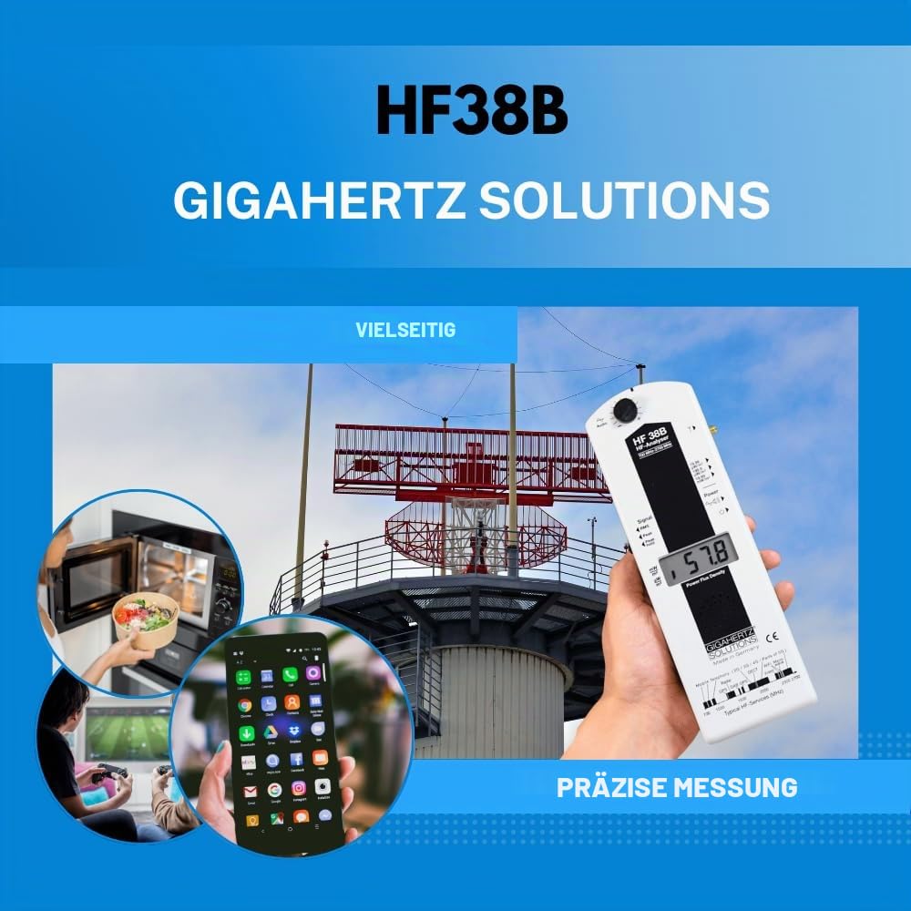 Gigahertz Solutions HF38B | Hochfrequenz Elektrosmogmessgerät | Präzise & zuverlässige Messung von Elektrischer & Magnetischer Feldstärke 800 MHz - 3,3 GHz | mit LogPer Antenne
