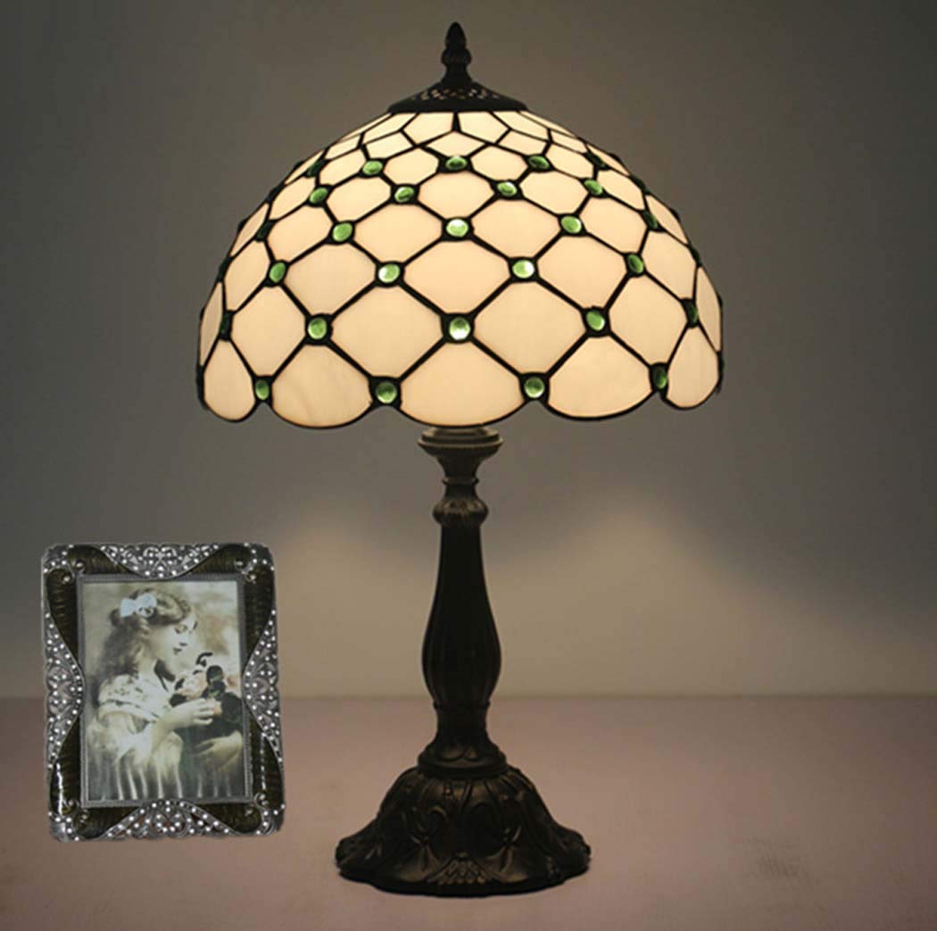 Lampy stołowe w stylu retro Retro Art Stained Glass Oświetlenie 12-calowy witrażowy abażur Lampa biurkowa do salonu Sypialnia Nocna lampka nocna, 110~240 V, E27 (30 * 49 cm), złoto, podstawa ze