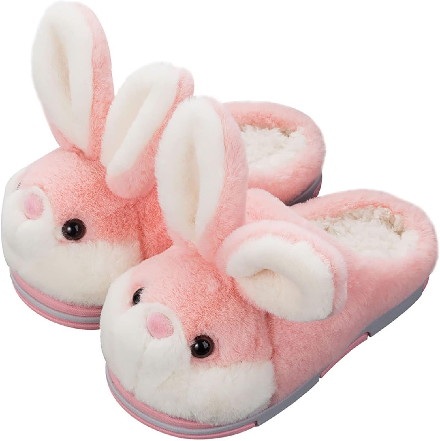 Lovely winter warm Furry Bunny Slippers for Women Men,Cute Funny Cozy fluffy Rabbit Shoes home Plush Animal Slipper