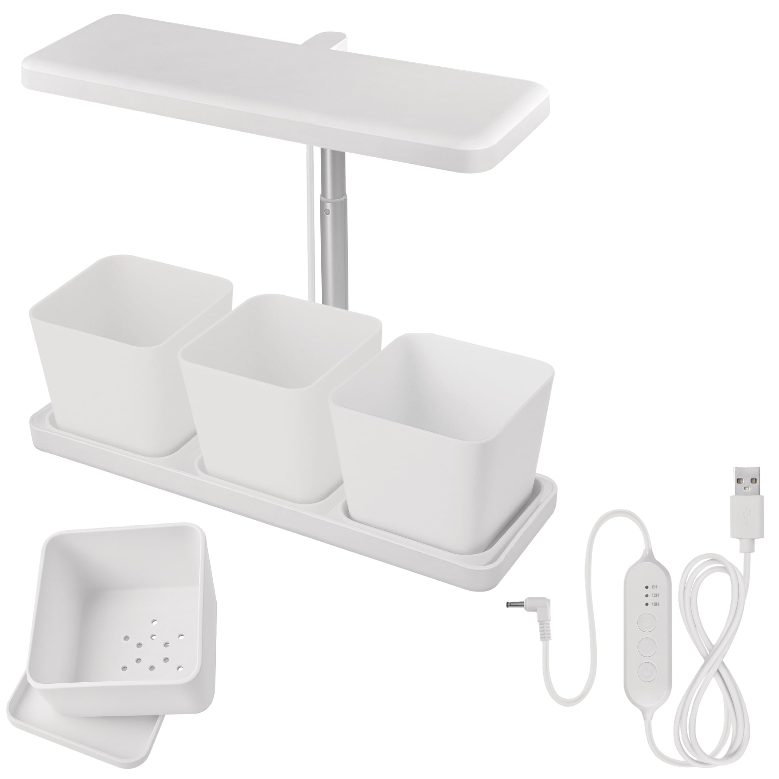 EMOS - Lampada a LED per coltivazione di erbe e piante da interno - Lampada per la crescita con 3 vasi da fiori e timer, regolabile in altezza - Luminosità 300lm - Cavo di ricarica USB-A da 1,7 m