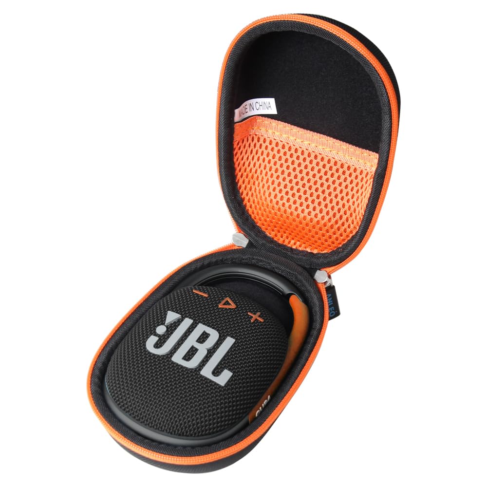 Anleo Hard Travel Case for JBL Clip 5 / Clip 4 - Portable Mini Bluetooth Speaker (Black+Orange)