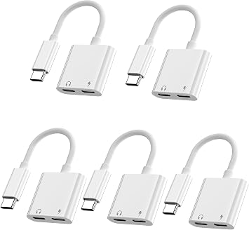 [Apple MFi Certified] Dual USB C Headphone and Charger Adapter for iPhone 17, 5 Pack USB Type C to Aux Audio + Charge Dongle Adapter for iPhone 17/17 Pro/17 Pro Max/Air/16/16 Pro Max/15/15 Pro Max