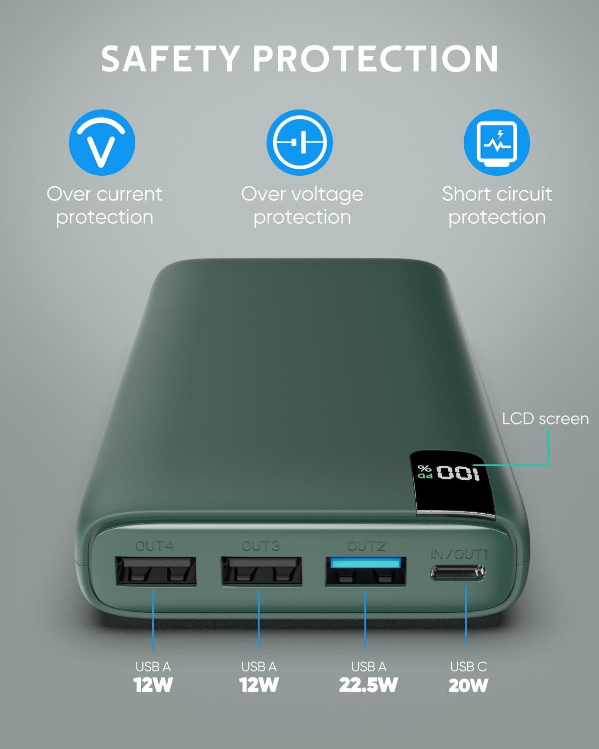 A ADDTOP Powerbank 26800mAh 22.5W Power Bank PD USB-C con LCD Digitale Display Caricabatterie Portatile per Smartphone Tablet