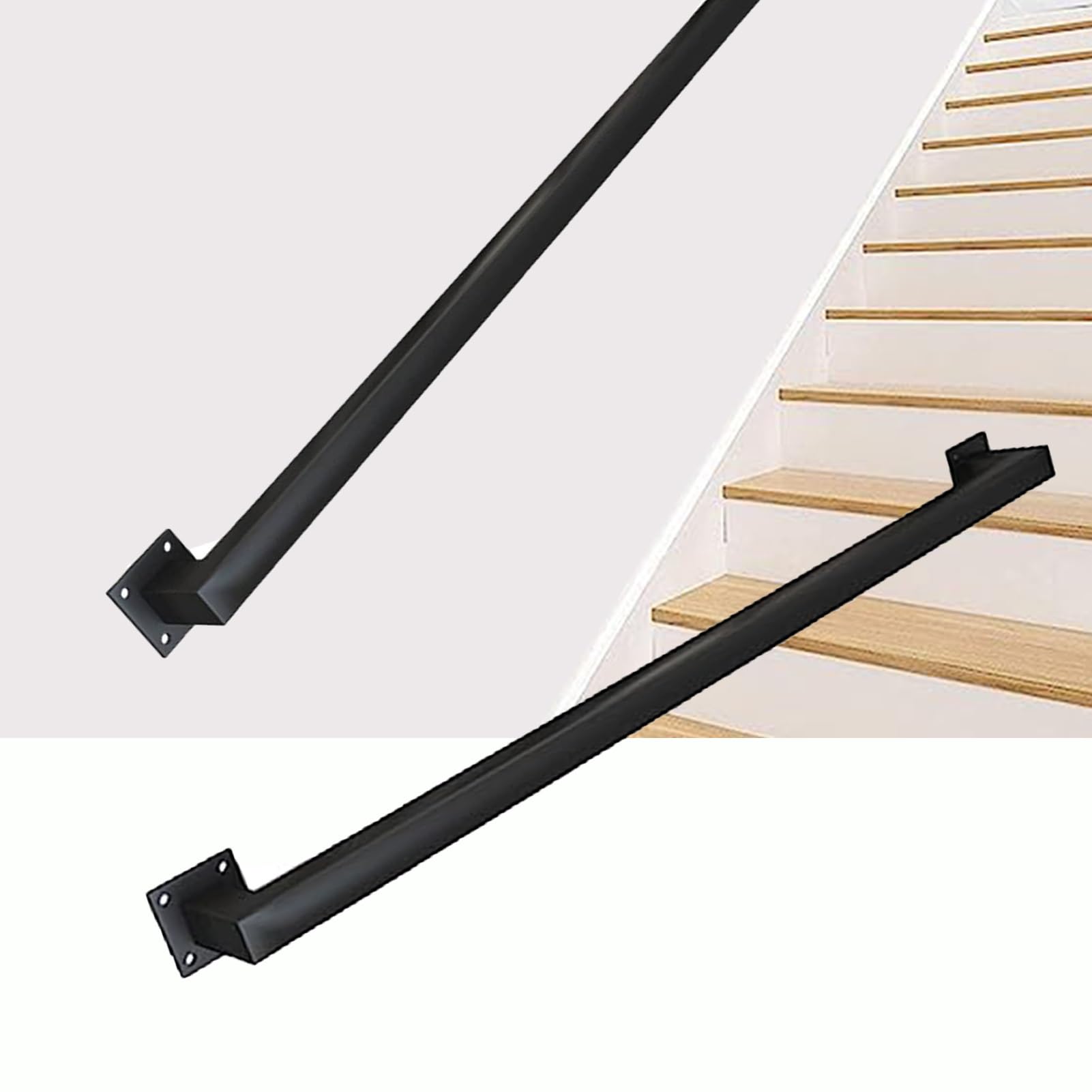 Stair il - Cartel de hierro forjado montado en la pared para escalones de interior/exterior, barandilla de metal de 15 pies, tubo cuadrado negro duradero para seguridad y estilo