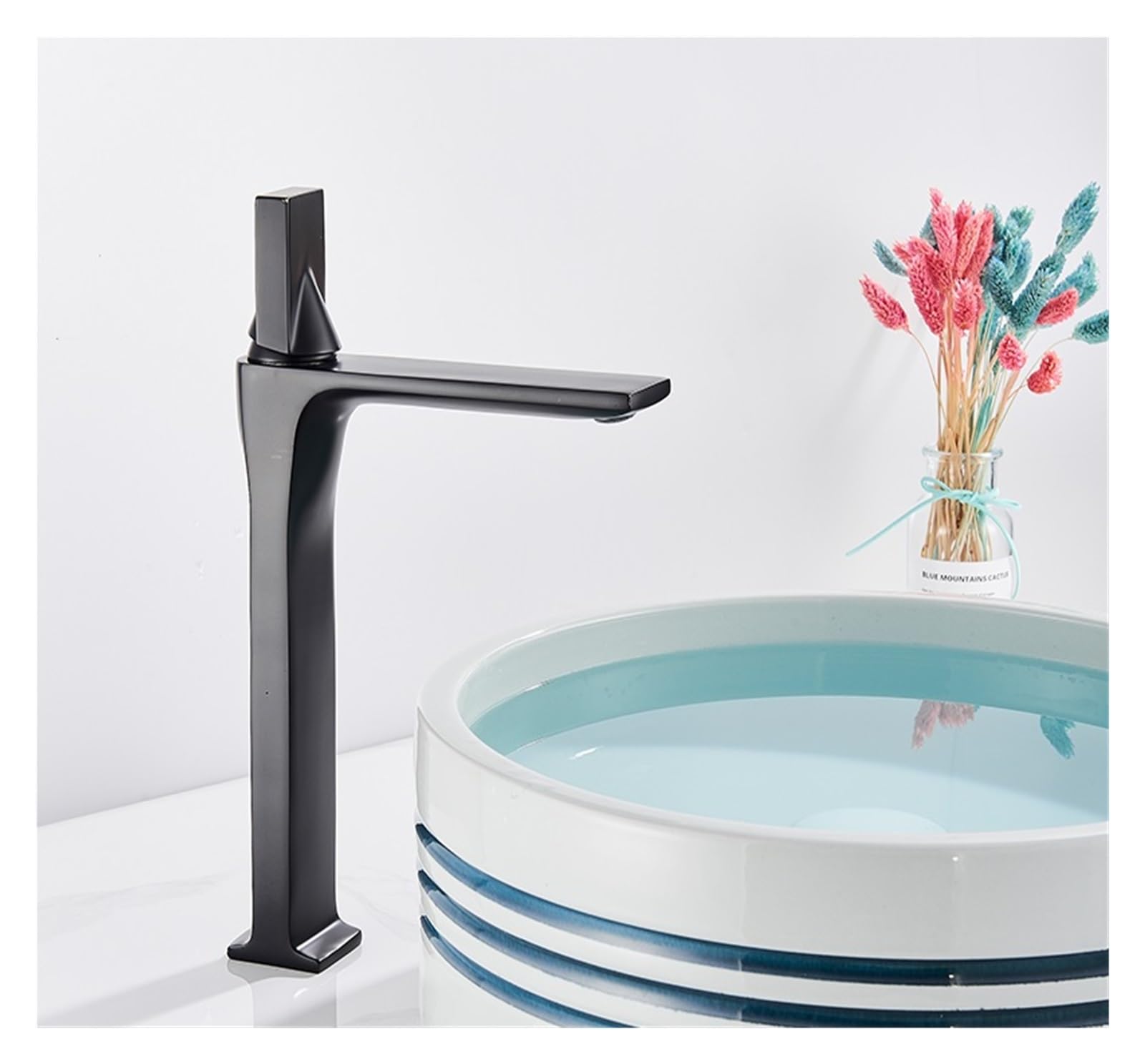 Mitigeur d'évier noir mat de lavabo haut pour rénovation de salle de bain