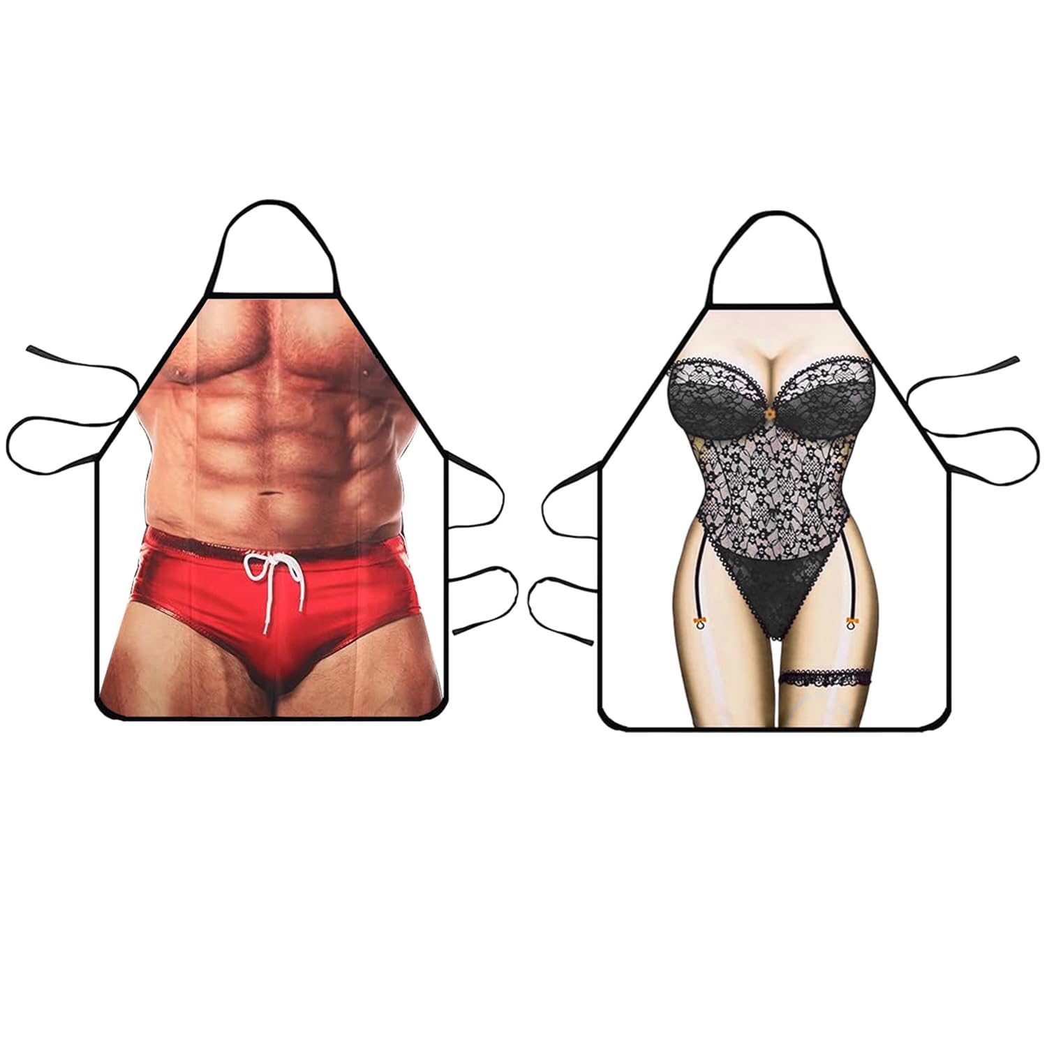 GZGXKJ 2Pcs Delantal Divertido Delantal de Cocina Hombre Musculoso 3D y Mujer en Bikini ​ImpresoFiesta Delantal para Pareja Mujeres 80 * 60cm