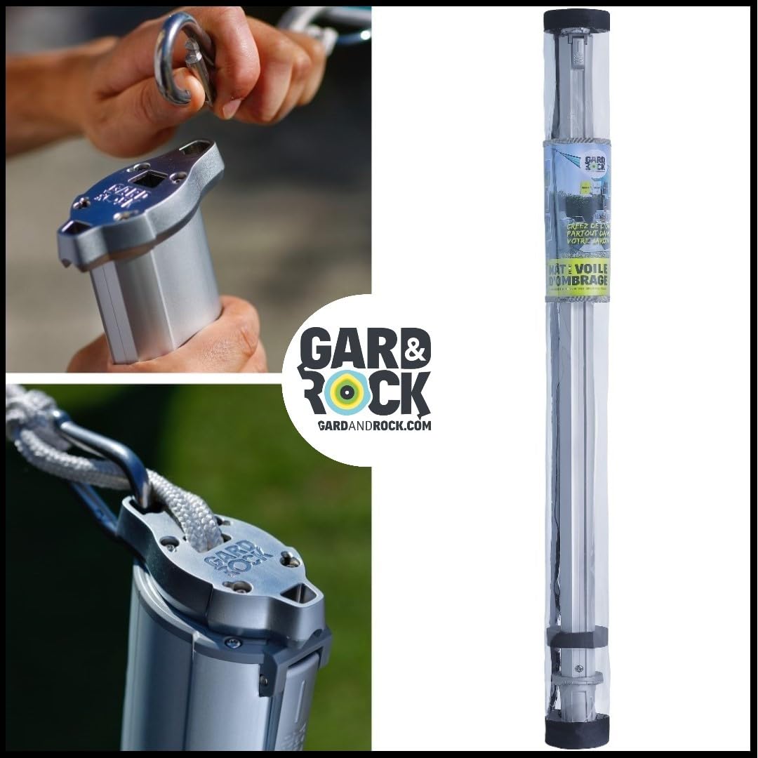 Palo per Vela Ombreggiante in Alluminio Gard&Rock. Telescopico e Removibile | Supporto per ogni terreno – Si inserisce nella Base di Ancoraggio (non incl.) – Salvaspazio – Terrazza, giardino e piscina