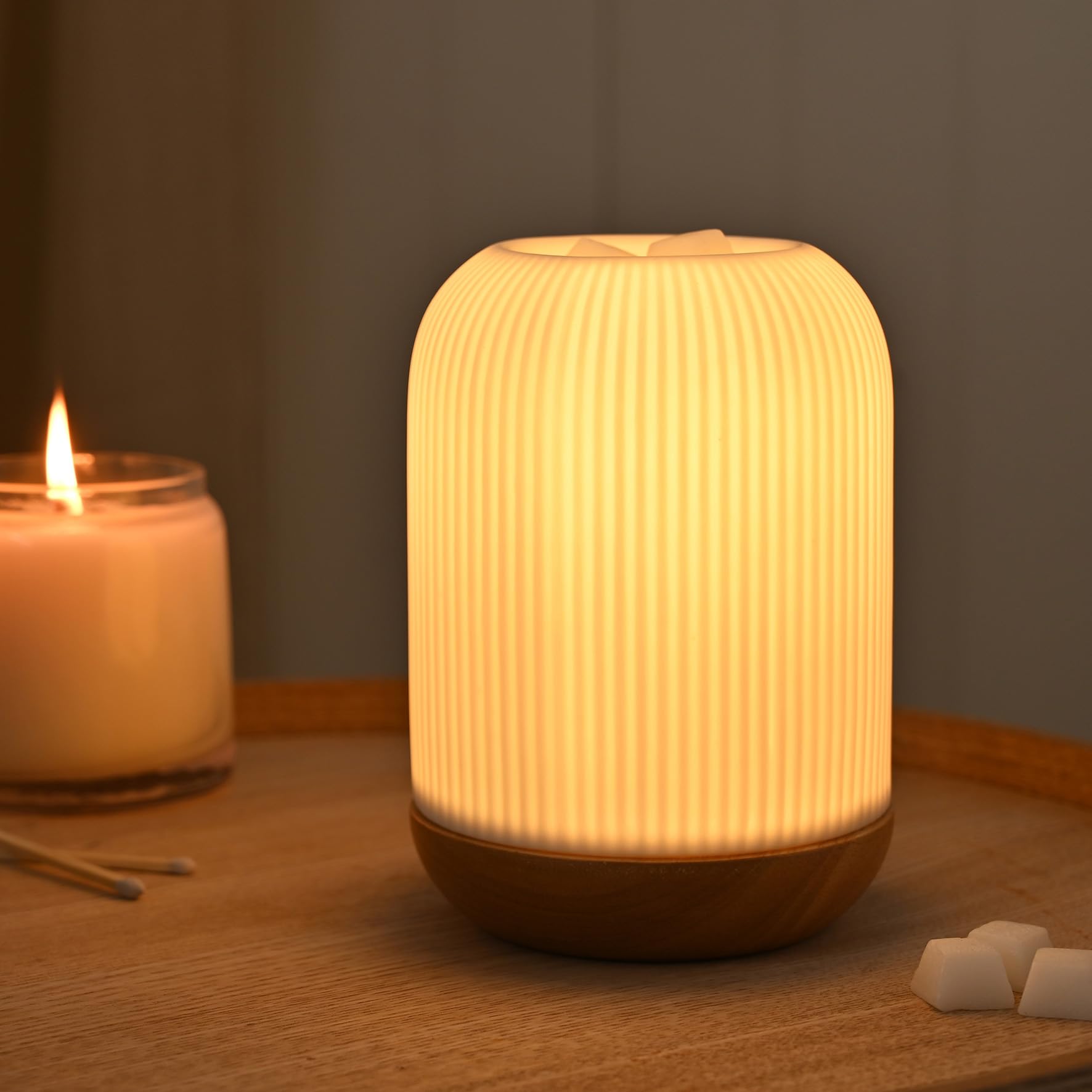 Hestia Striped Aromatherapy Lamp, Upper Warms Oil Melts to Generate Calming Aroma. Relaxing - Image 2
