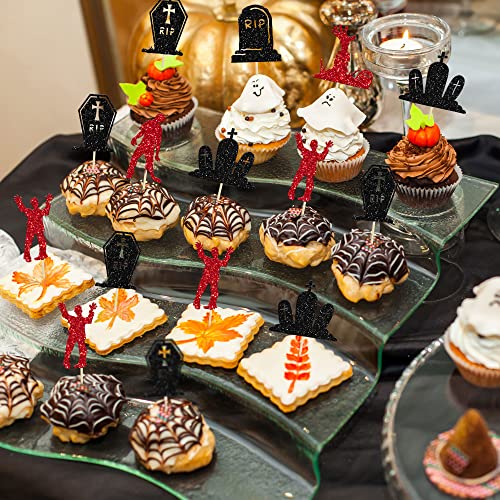 24Pcs Halloween Zombie Cupcake Toppers Glitter Horror Theme Tombstone Graveyard Cupcake Picks For Halloween Theme Kids Babyshower Party Decorations Supplies #TOP3