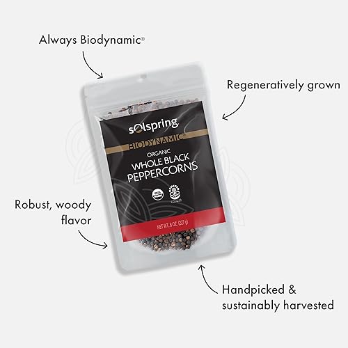 Miniatura 3 de Dr. Mercola 's Solspring - Granos de pimienta negra entera biodinámica, 8 onzas, aproximadamente 227 porciones por bolsa, pimienta negra prémium de