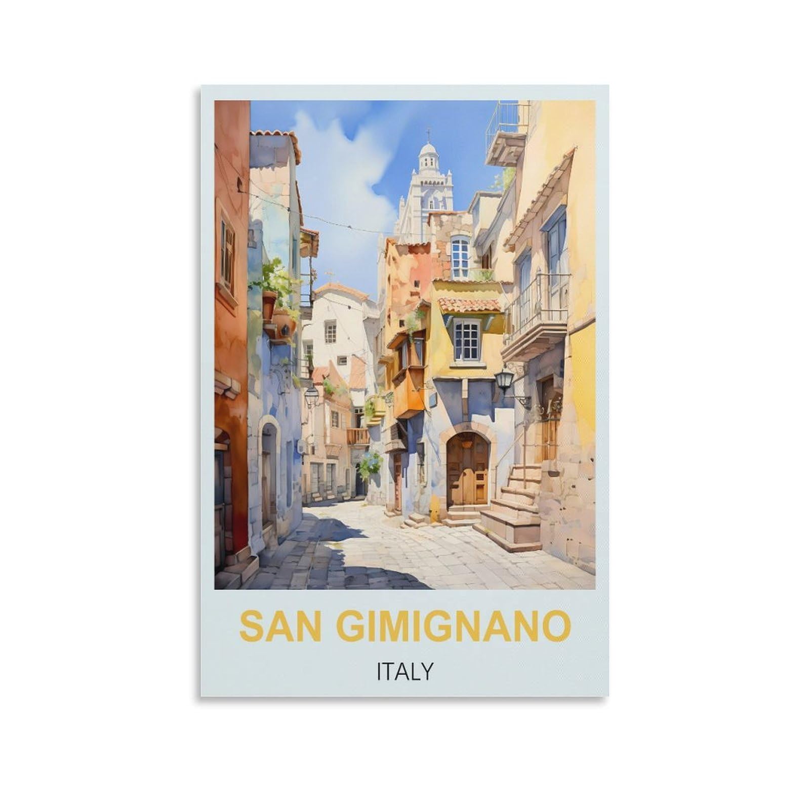 Fjiwecwsq Unframe-Style San Gimignano Italy Vintage Travel Posters 08X12inch(20X30cm) Canvas Wall Art Painting Prints