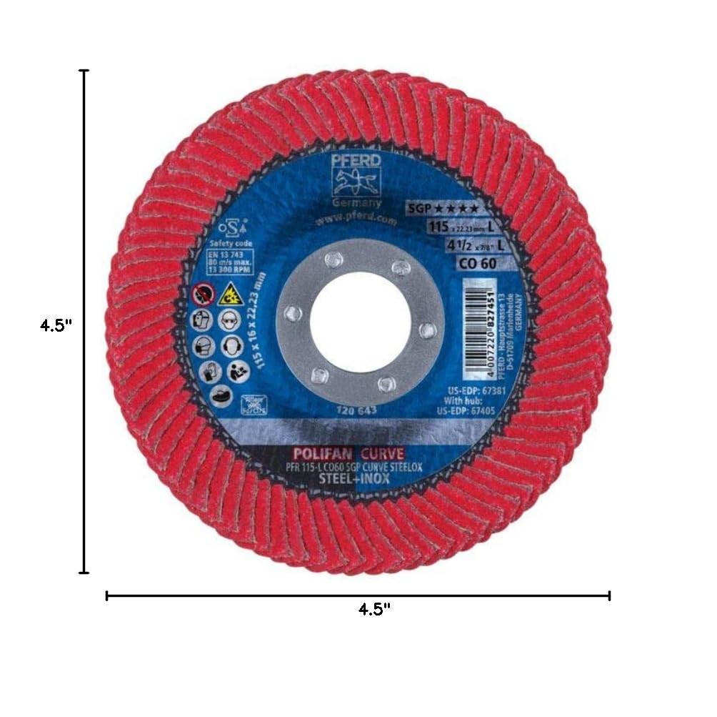 10 -PK Pferd 67381 Polifan Curve Ceramic Flap Disc Large 4-1/2 in X 7/8 in 60