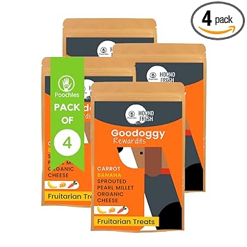Poochles Goodoggy Rewardits Dog Training Treats - Vegetarian Blend of Carrots & Banana; Nutritious and Tasty Dog Food Fruitarian Vegetarian Treats for Dog Training (Pack of 4)