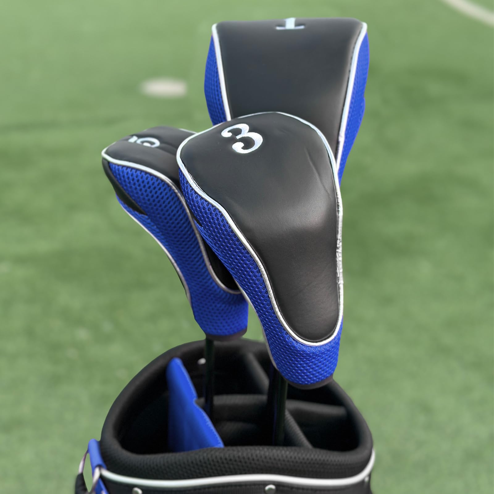 Andux Golfschlägerhauben mit Reißverschluss, 460 cc, Fairwayholz, Blau, 3 Stück
