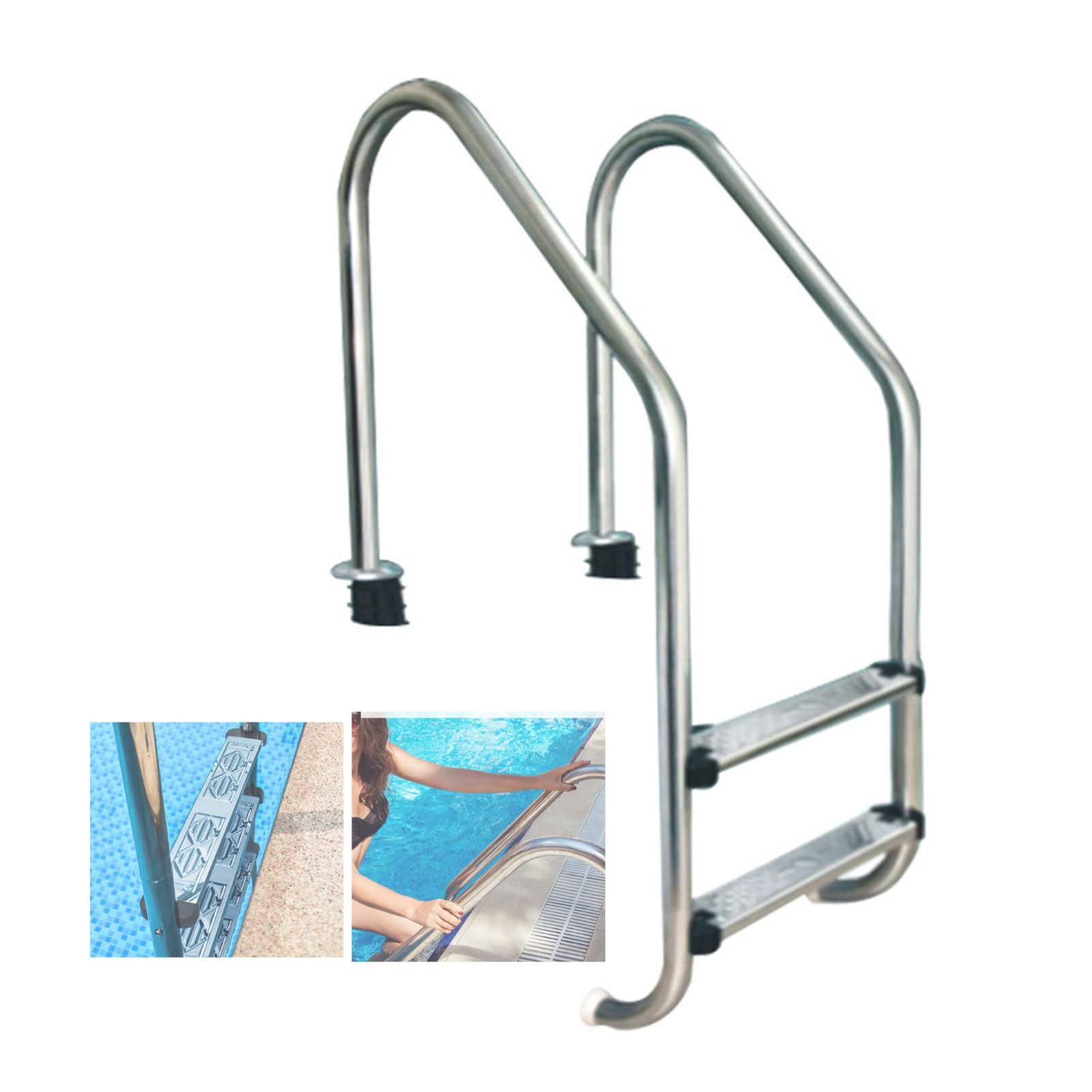 Scaletta da piscina con 2 pedane antiscivolo, scaletta da piscina in acciaio inox con sistema di ingresso e uscita, facile da montare, capacità di peso 200 kg