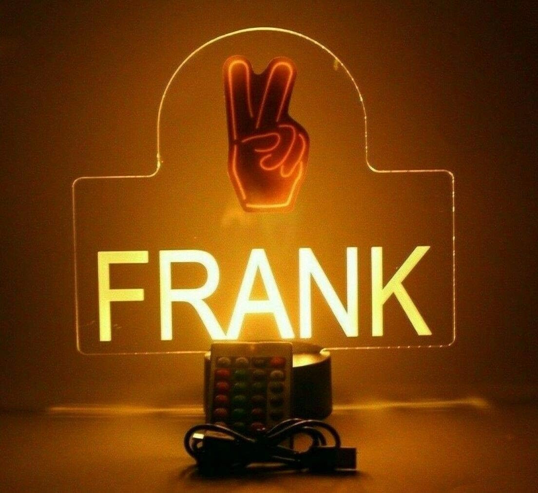 MIRROR MANIA Two Fingers V-sign Victory Peace Night Light Up LED Engraved Custom Name Free Personalized Gift Desk Table Lamp Energy Efficient Home Room Decor with Remote, 16 Color Options, It's Wow