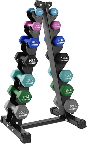 Miniatura 38 de HolaHatha Juego de pesas de mano de neopreno de 2, 3, 5, 8 y 10 libras con soporte, ideal para ejercicios en casa para ganar tono y definición, Azul