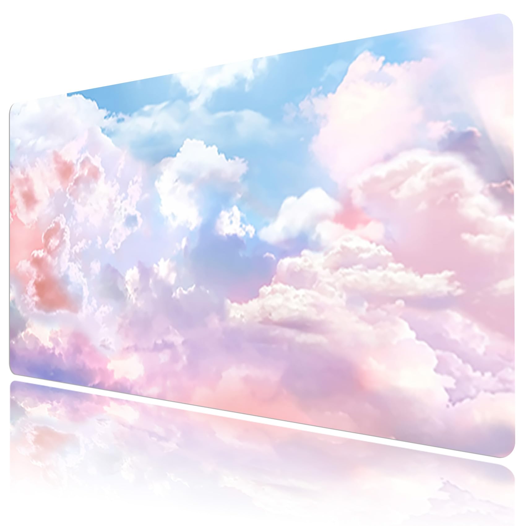 Alfombrilla De Escritorio Grande Con Diseño Nubes Rosas - 80x40 Cm, Base Antideslizante